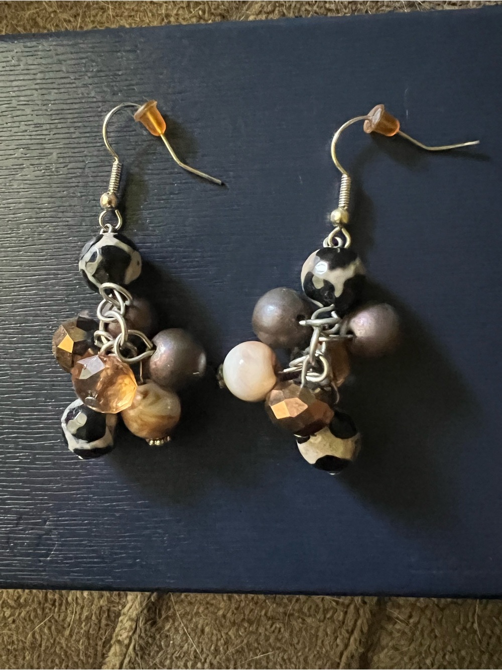 Cluster Bead Drop Earrings - Brown & Black